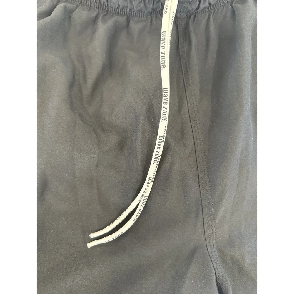 Men's Wave Zone Black Cargo Swim trunks Size‎ Large Drawstring Pockets Logo